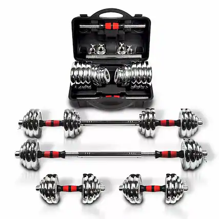 Front. Loheer - Loheer Adjustable Dumbbell Set 66lb Cast Iron Dumbbell Barbell Set with Carry Box for Home Gym Workouts - Black.