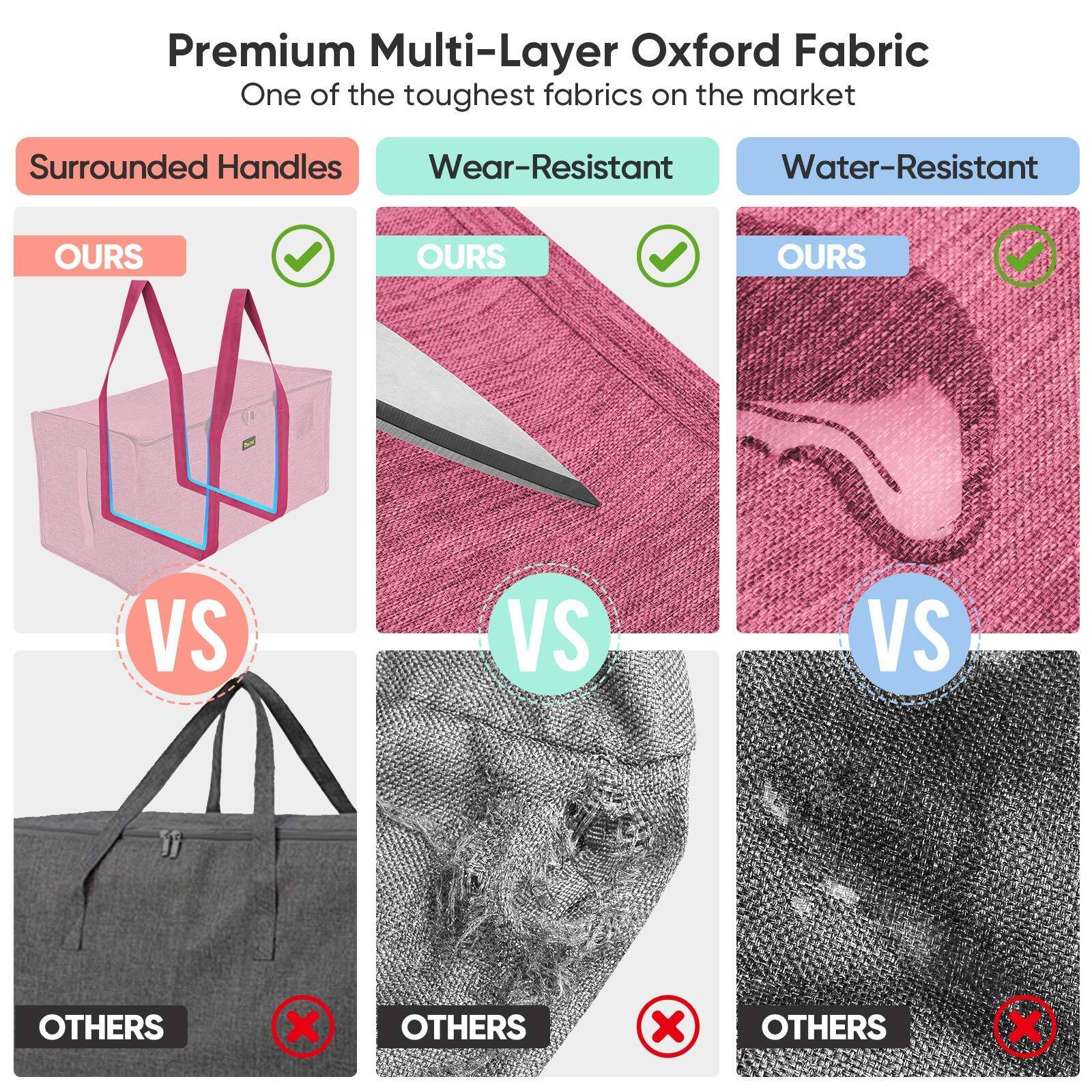 Premium Multi-Layer Oxford Fabric  
One of the toughest fabrics on the market  

Surrounded Handles  
Wear-Resistant  
Water-Resistant  

OURS  
VS  
OTHERS  

OURS  
VS  
OTHERS  

OURS  
VS  
OTHERS