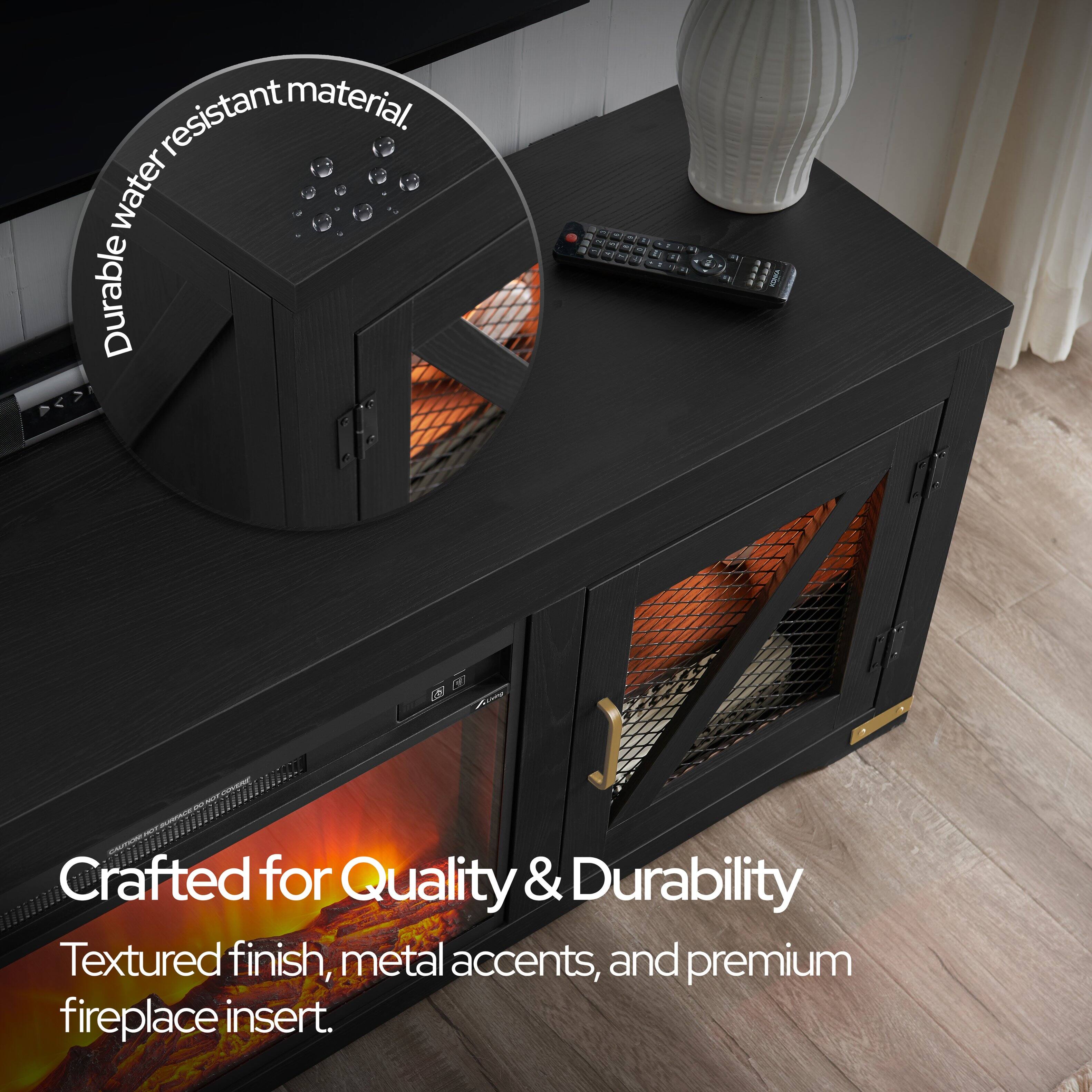 Durable water resistant material.

Crafted for Quality & Durability
Textured finish, metal accents, and premium fireplace insert.