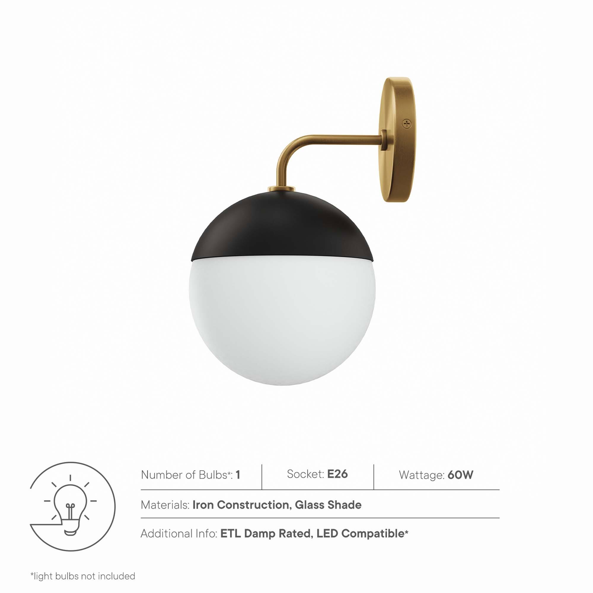 Number of Bulbs: 1  
Socket: E26  
Wattage: 60W  
Materials: Iron Construction, Glass Shade  
Additional Info: ETL Damp Rated, LED Compatible*  
*light bulbs not included