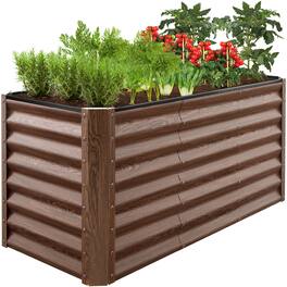 Best Choice Products - 4x2x2ft Outdoor Metal Raised Garden Bed for Vegetables Flowers Herbs - Dark Brown Wood Grain