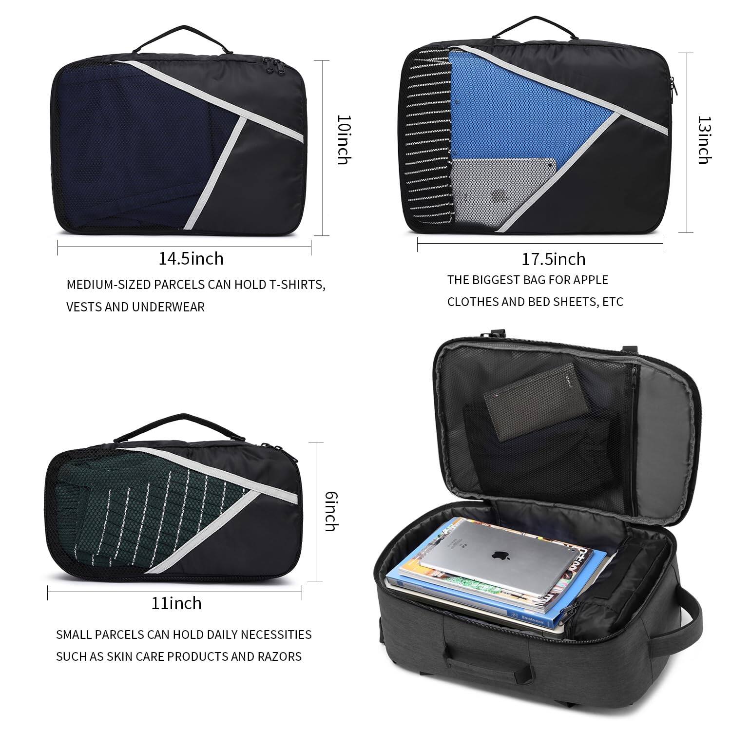 Alt View 1. Pacoar Cade - 40l Travel Backpack For Women Men,17 Inch Laptop Flight Approved Luggage Carry On Water Resistant Computer Weekender - Blue（backpack With 3 Packing Cubes）-17-inch.