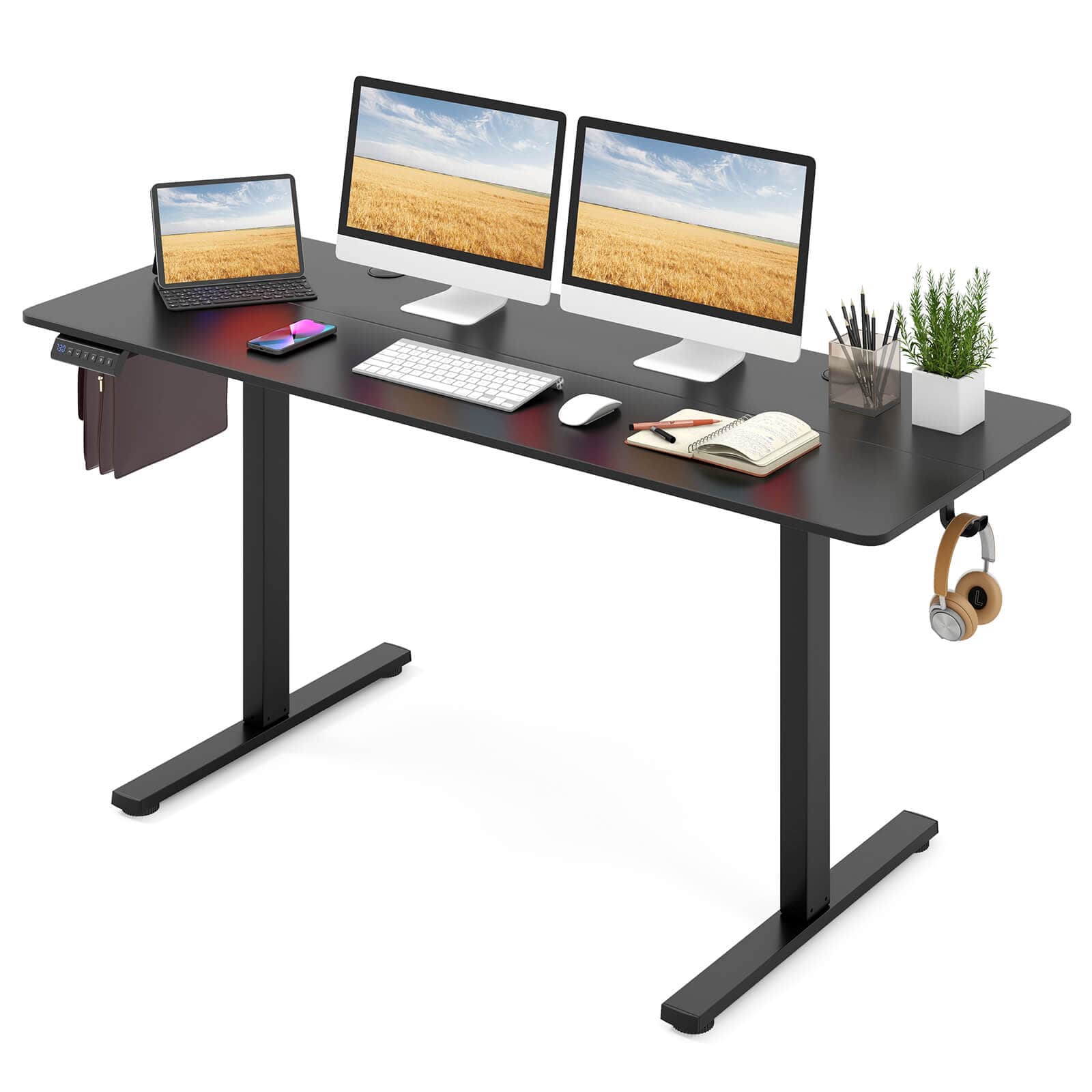 Costway - 63 x 24 Inch Sit Stand Desk Height Adjustable Electric Standing Desk - Black