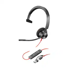 HP - Poly Blackwire 3315 USB-C Wired Monaural Headset, Black - Red