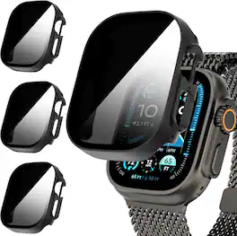 Core Tech - 3-Pack Privacy Tempered Glass Protective Case for Apple Watch 49mm - ++ - Black