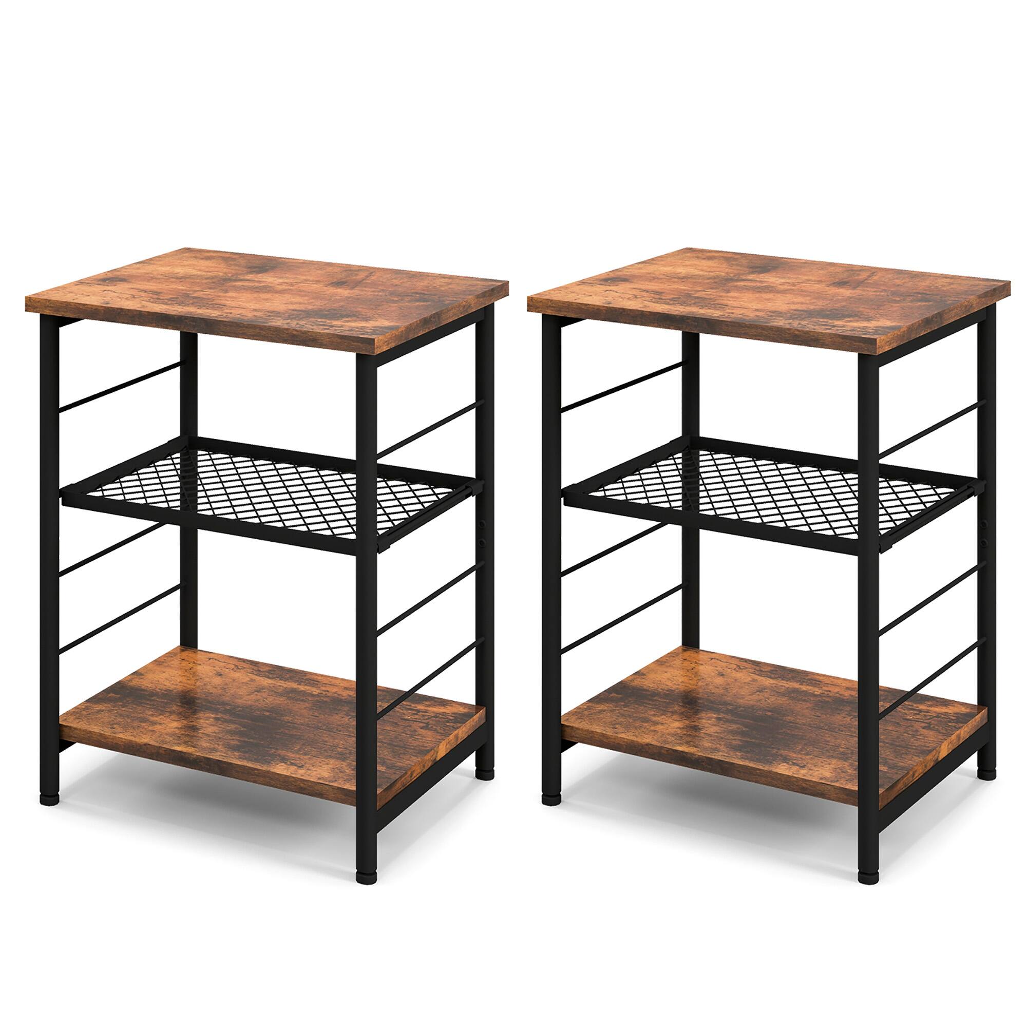 Alt View 6. Costway - 2 PCS 3-Tier Side End Table with Adjustable Mesh Shelf Narrow Nightstand - Rustic Brown.