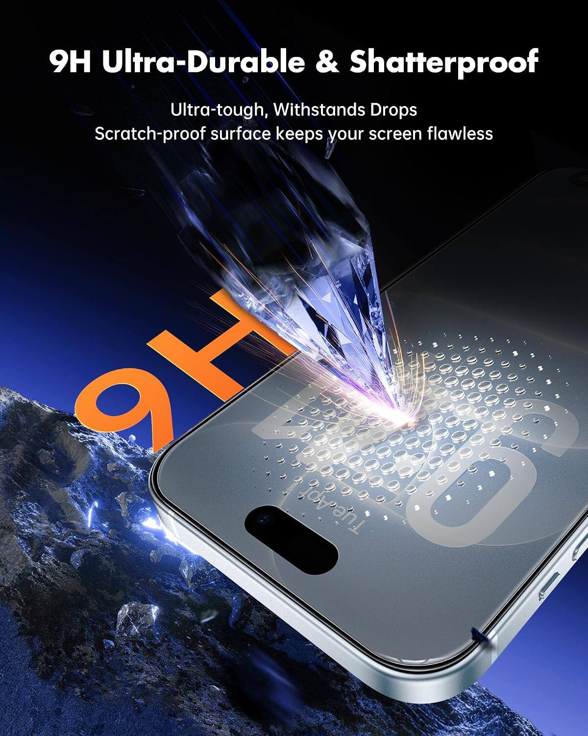 9H Ultra-Durable & Shatterproof  
Ultra-tough, Withstands Drops  
Scratch-proof surface keeps your screen flawless