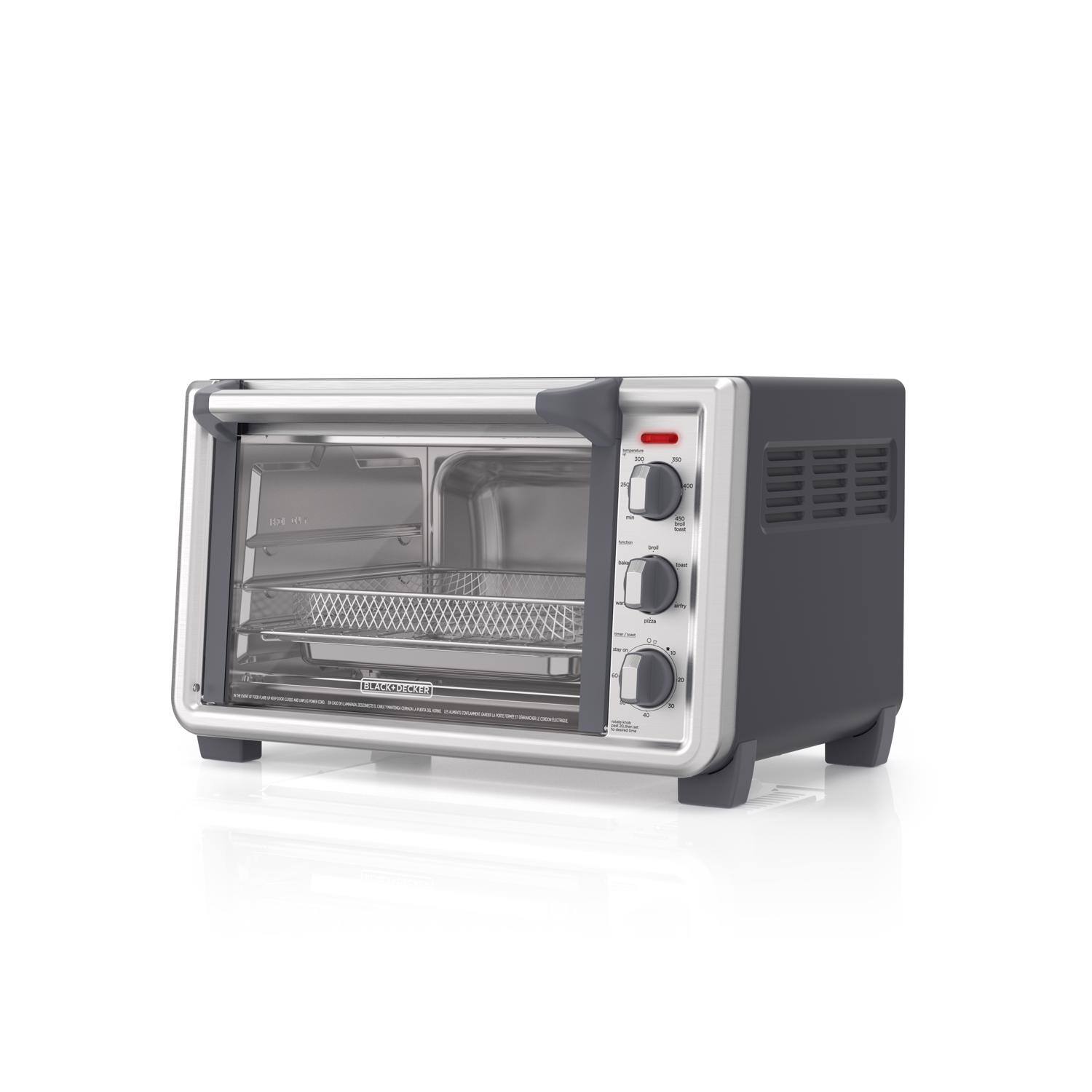 Angle. Black+Decker - Black+Decker Stainless Steel Black/Silver 6 slot Toaster Oven w/Air Fry 13 in. H X 15 in. W X 20 in. - Black|Silver.