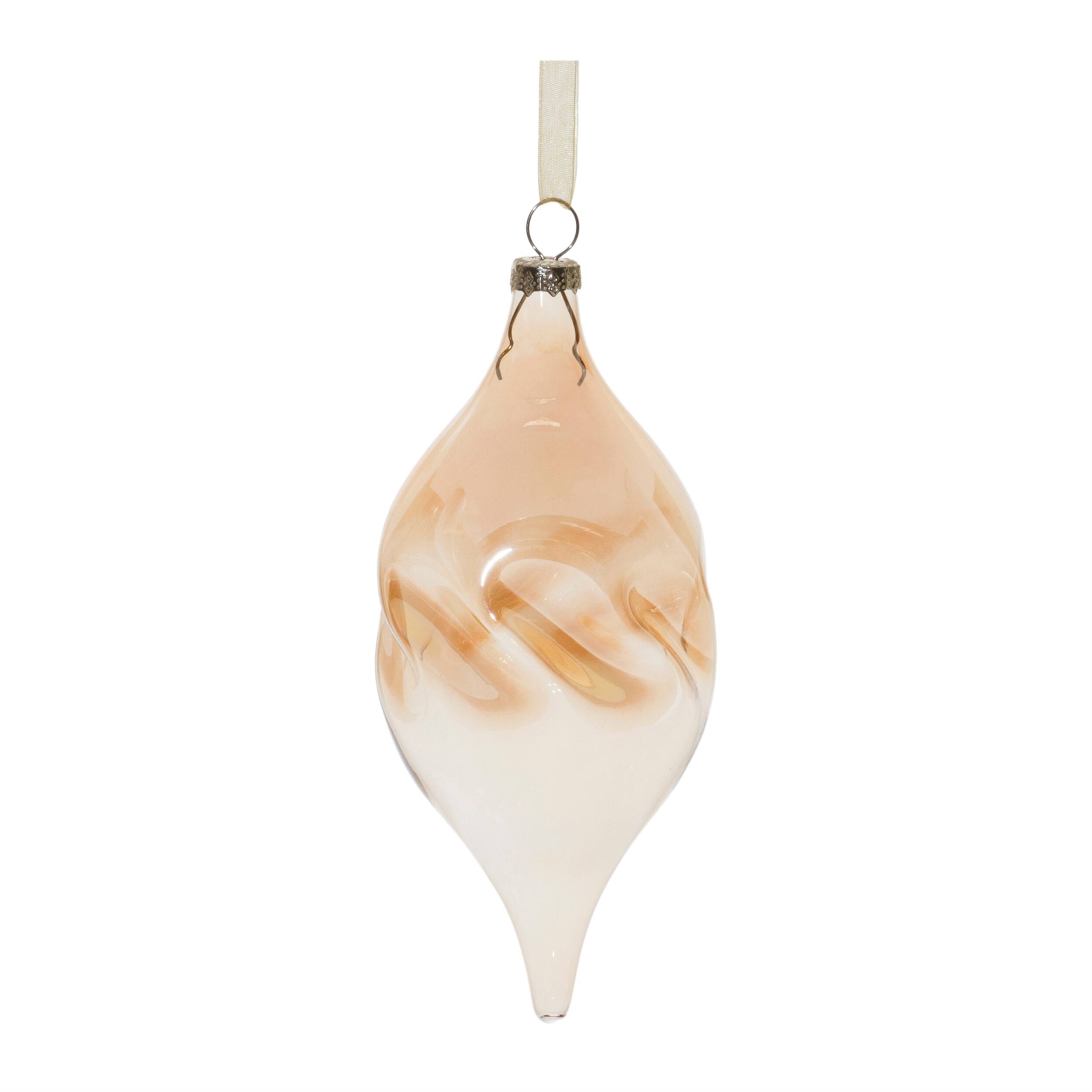Back. BreeBe - Amber Ombre Wavy Glass Ornament (Set of 12) - Orange.