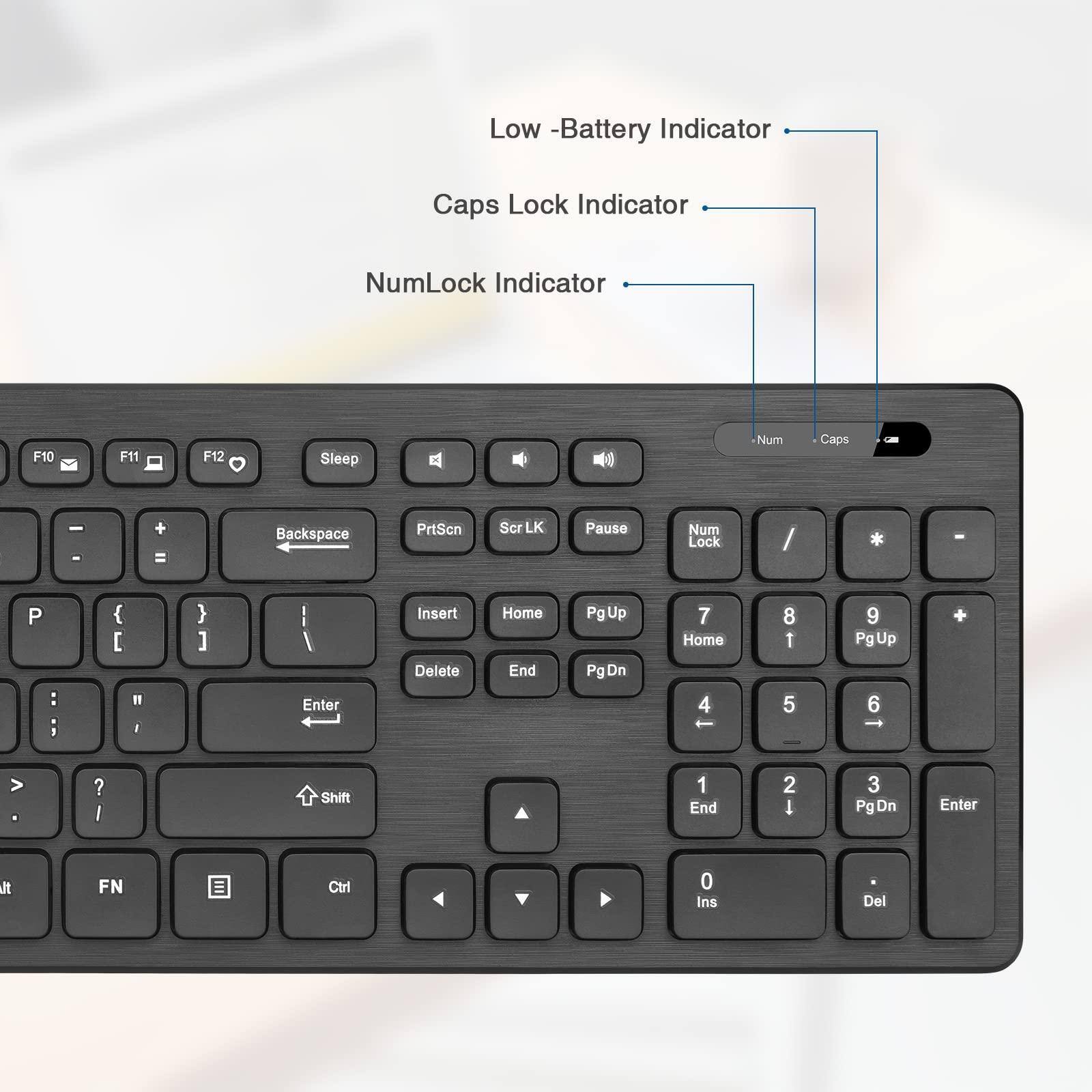 Low Battery Indicator  
Caps Lock Indicator  
NumLock Indicator  

F10 F11 F12 Sleep  
Backspace PrtScn Scr LK Pause  
Num Lock / * - P : ; { [ " } ] Enter Insert Delete Home End Pg Up Pg Dn  
7 8 9 + > ?  
4 5 6  
1 2 3  
0 .  
Shift  
Ctrl Alt FN