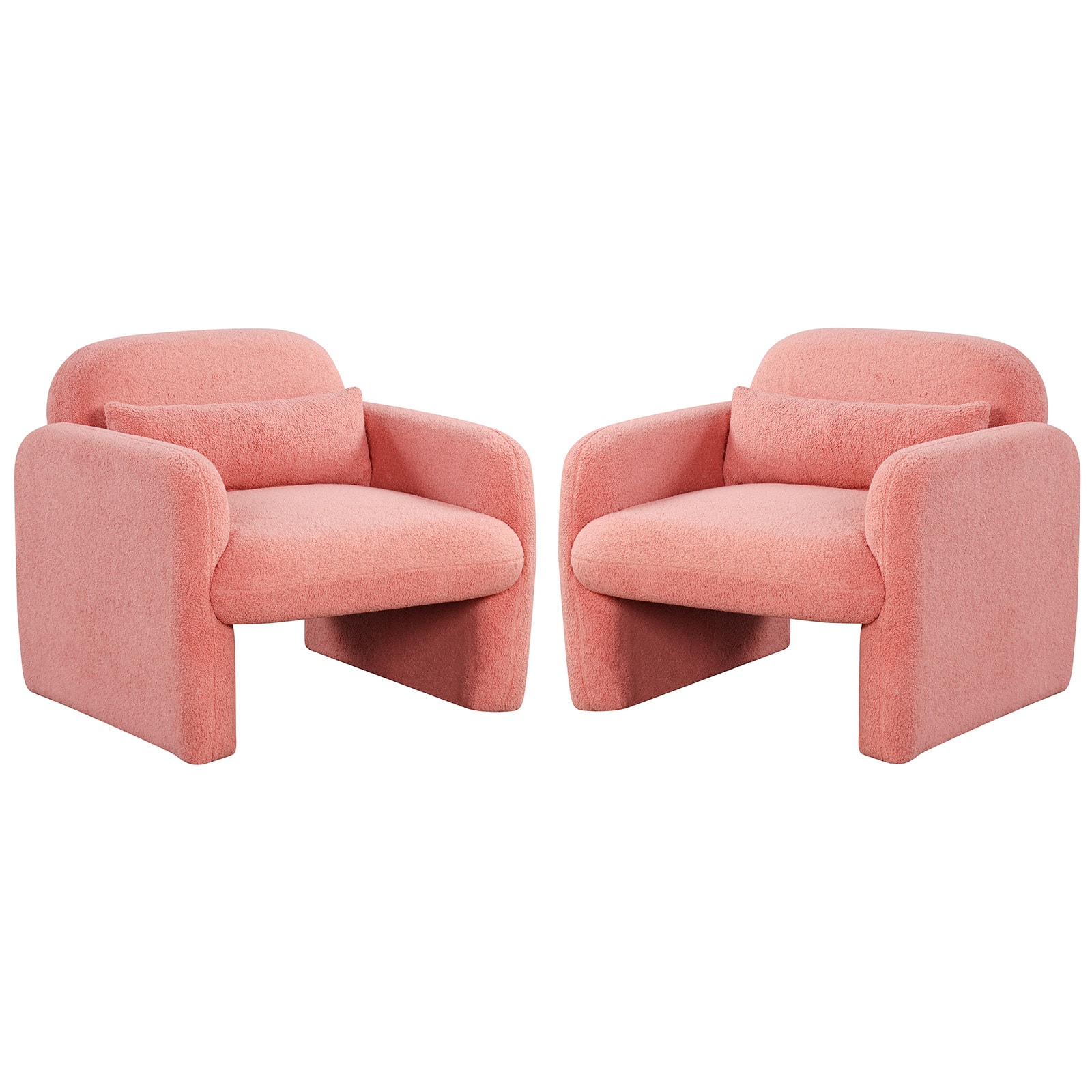 Gymax - 2PCS Modern Accent Chair Sherpa Fabric Upholstered Armchair w/ Waist Pillow - Pink
