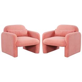 Gymax - 2PCS Modern Accent Chair Sherpa Fabric Upholstered Armchair w/ Waist Pillow - Pink