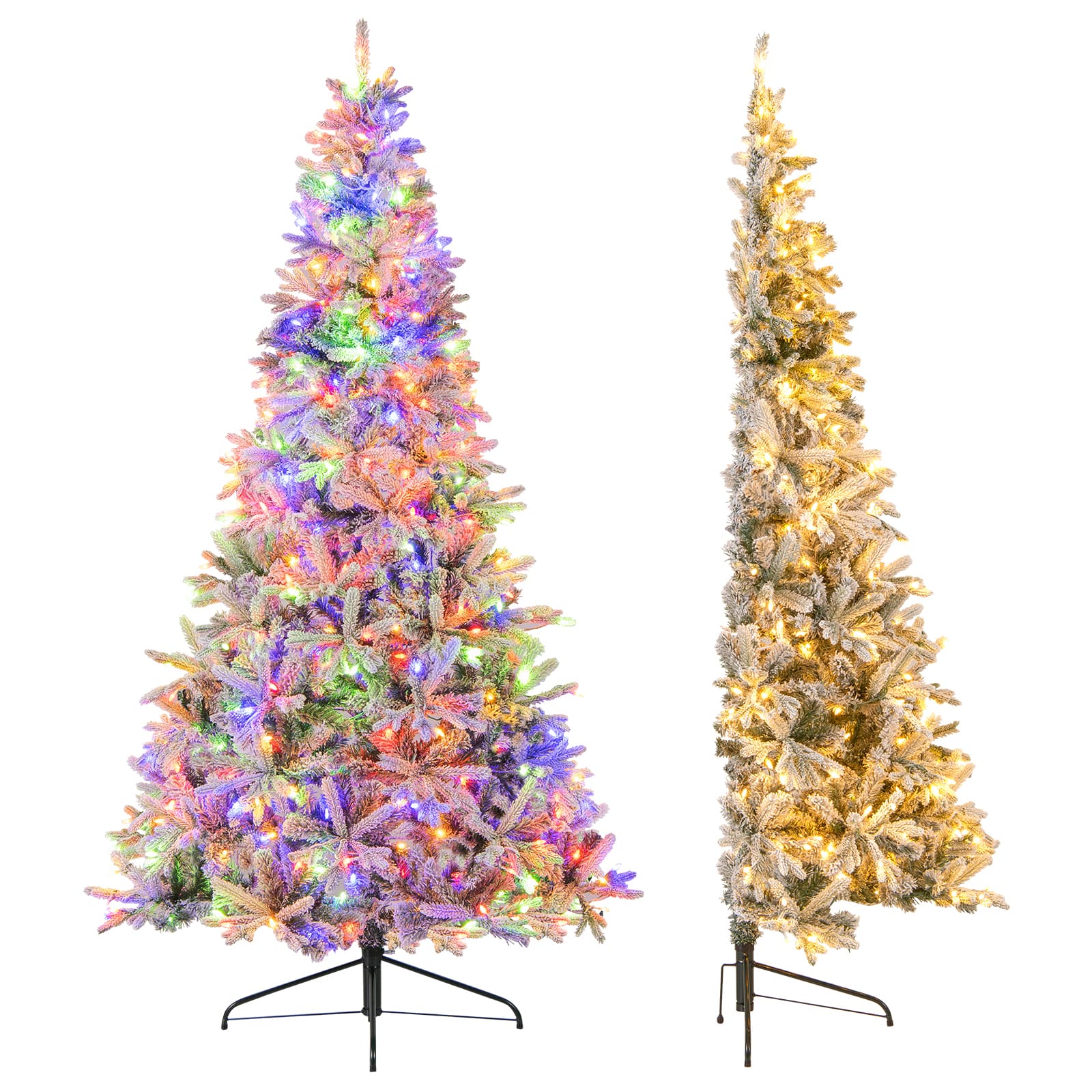 Gymax - 7 FT Half Artificial Christmas Tree w/ 852 Branch Tips & 240 LED Lights 9 Modes - White
