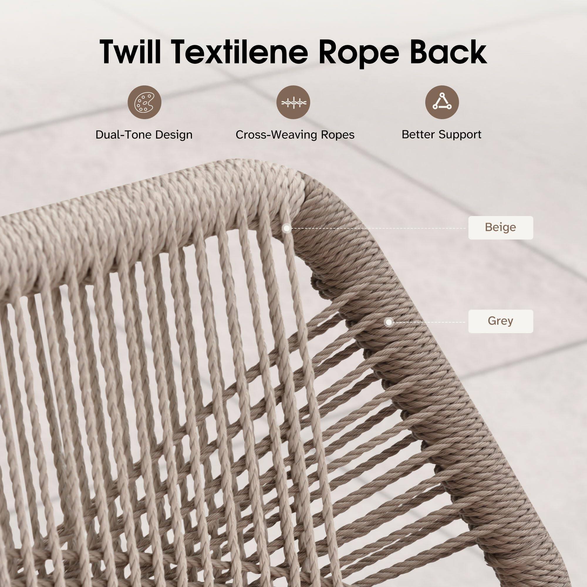 Twill Textilene Rope Back

- Dual-Tone Design
- Cross-Weaving Ropes
- Better Support

Beige Grey
