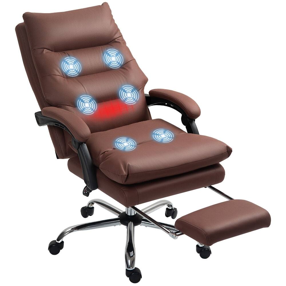 Alt View 7. Loheer - Loheer Massage Office Chair Heated Reclining Desk Chair with Footrest Microfibre Coffee - Coffee.