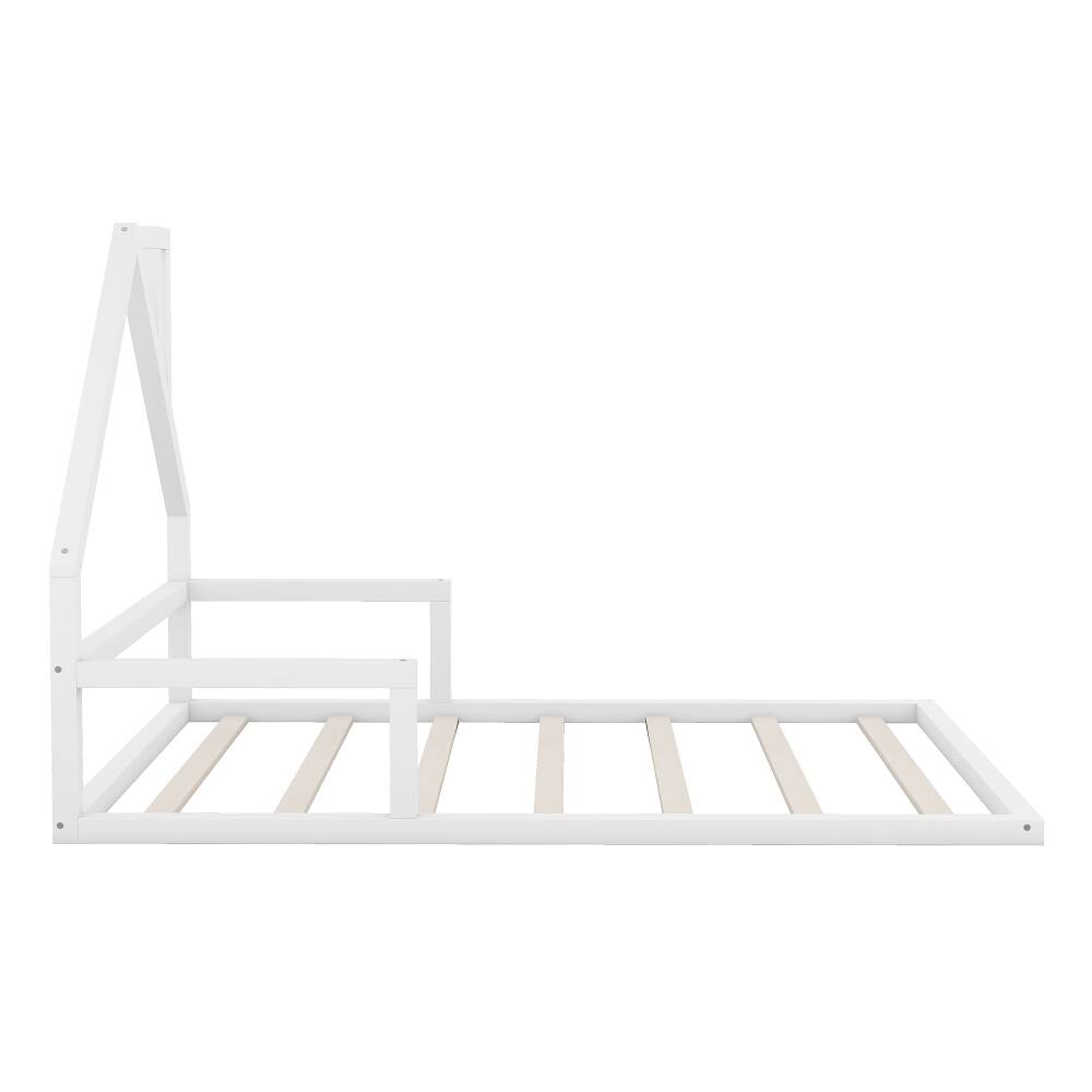 Alt View 7. Loheer - Loheer Full Size House Bed White Wood Floor Bed with House Shaped Headboard Kids House Bed Full Size - White.