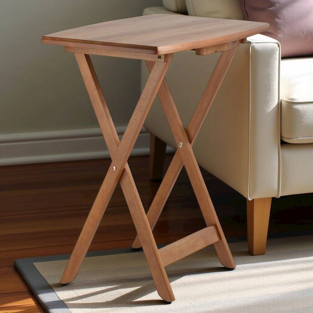 Alt View 1. FurniFact - Teak Oversized Snack Tables – Sturdy Wooden TV Trays with Stand - Teak.