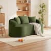 Front. KERDOM - 65" Boucle Curved Loveseat Sofa with Pillows for Living Room, Apartment, Small Space, Teddy Plush Floor Couch No Install - Green.