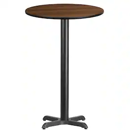 Emma + Oliver - 24" Round Laminate Table Top with 22"x22" Bar Height Table Base - Walnut