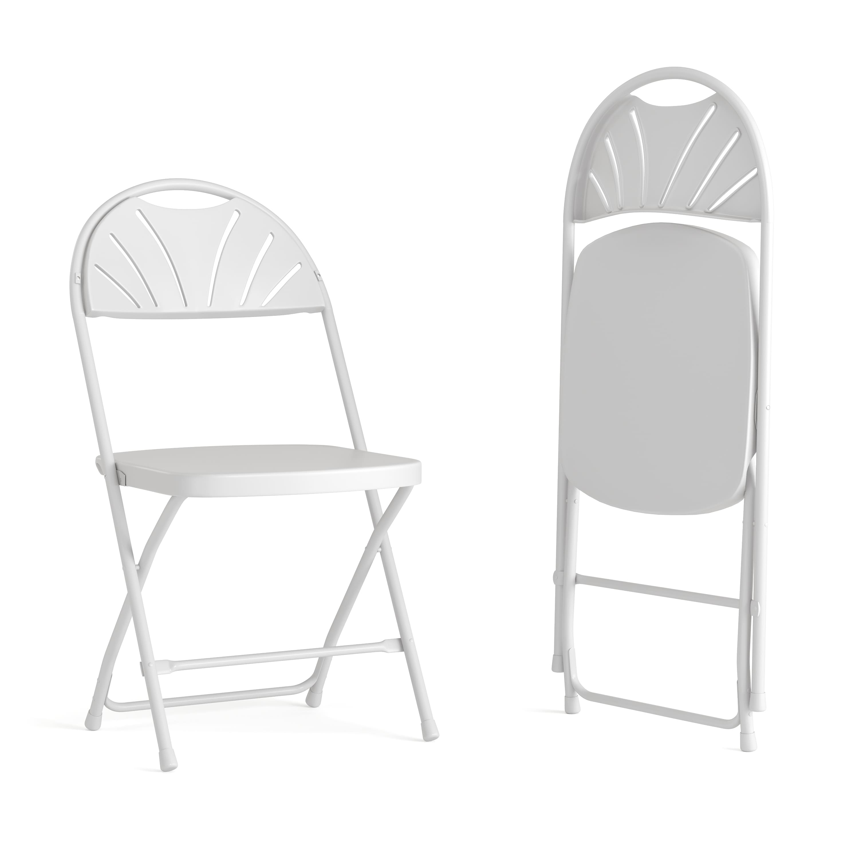 Emma + Oliver - 2 Pack Wedding Party Event Fan Back Plastic Folding Chair Home Office - White