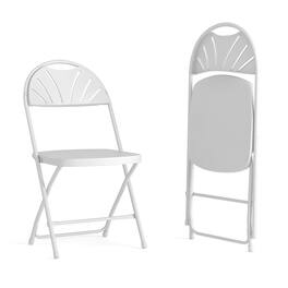 Emma + Oliver - 2 Pack Wedding Party Event Fan Back Plastic Folding Chair Home Office - White