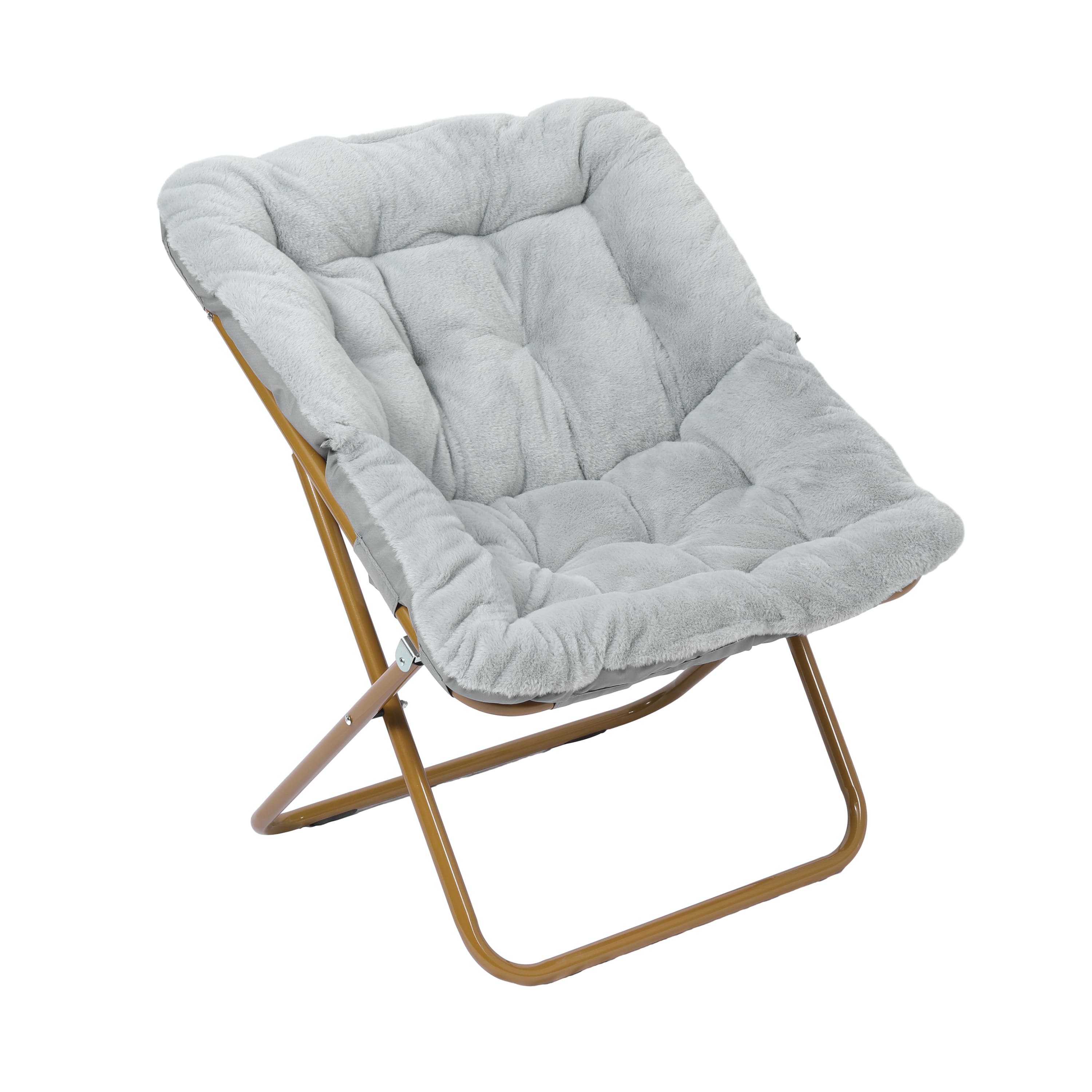 Emma + Oliver - Aisling Oversized Folding Saucer Chair for Dorm, Bedroom - Gray Fabric/Soft Gold Frame