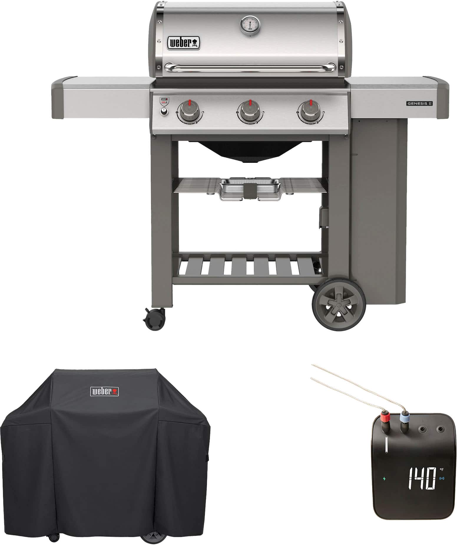 GENESIS II S310 3-Burner Liquid Propane Gas Grill with Cover and Weber Connect Bundle - Stainless Steel - Angle_Zoom