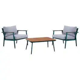 Manhattan Lane - 3 Piece Outdoor Coffee Table and Chairs Set, Wood Planks, Gray, Green - Gray, Green, Brown