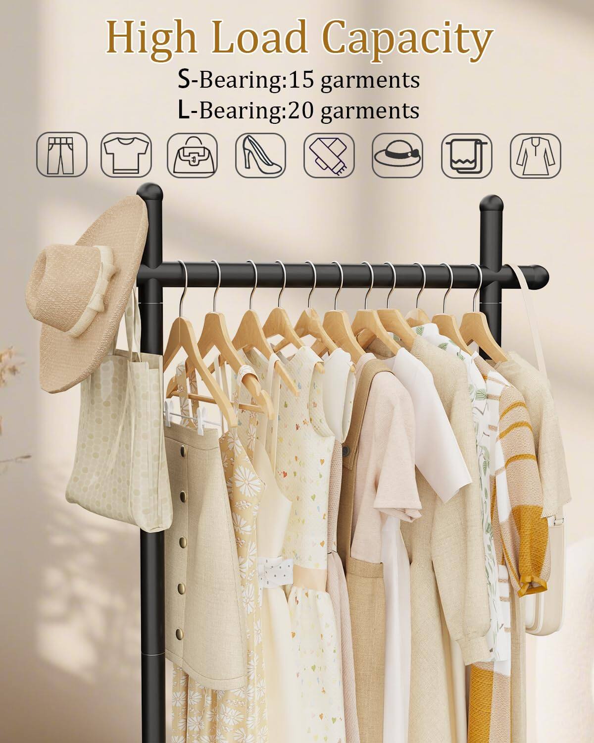 High Load Capacity  
S-Bearing: 15 garments  
L-Bearing: 20 garments