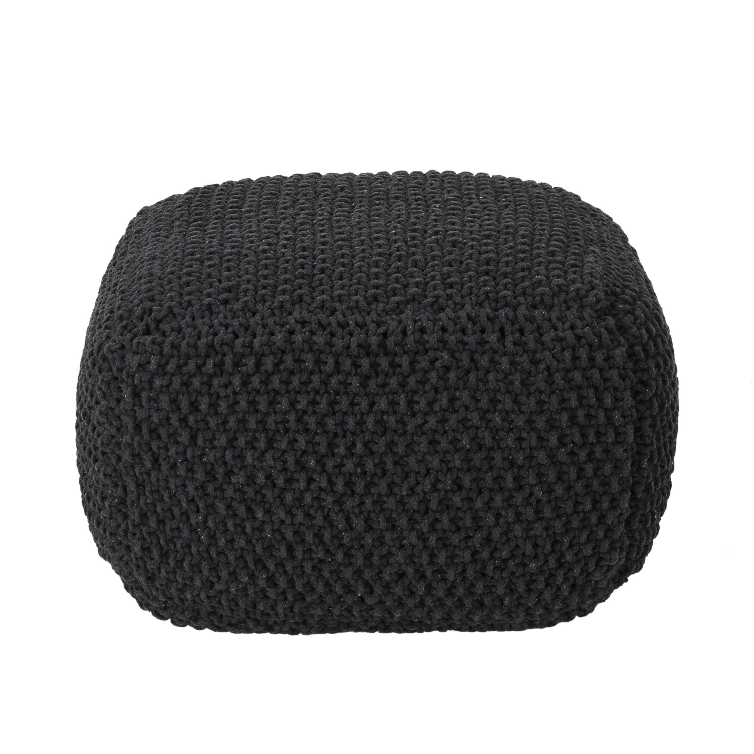 Angle. GOODSILO - Knitted Cotton Cube Pouf Ottoman with Handcrafted Details for Living Room Seating and Footrest - Cotton.