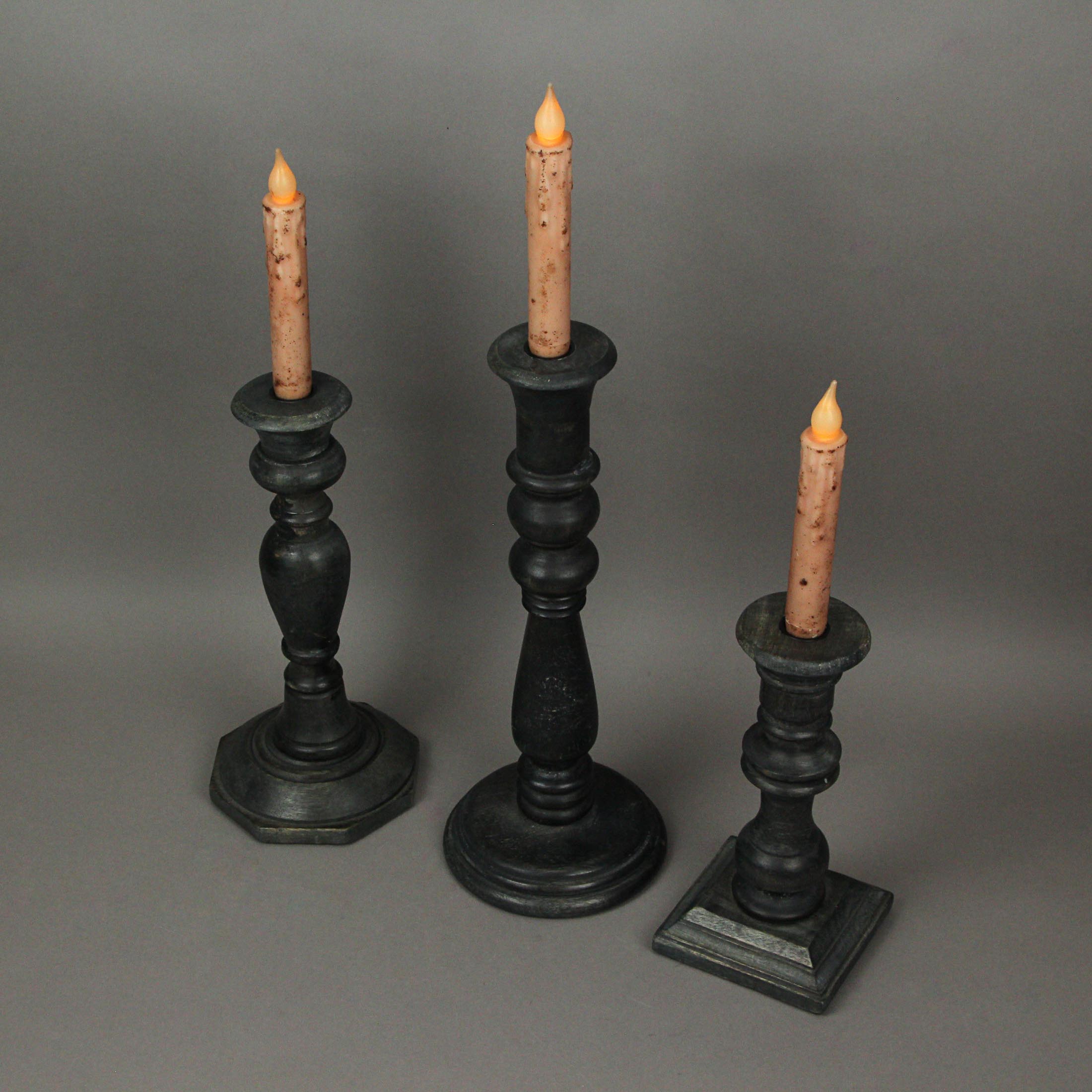 Alt View 1. Things2Die4 - Set of 3 Charcoal Wooden Candle Holder Tapers Candlestick Centerpiece Home Decor - Charcoal.