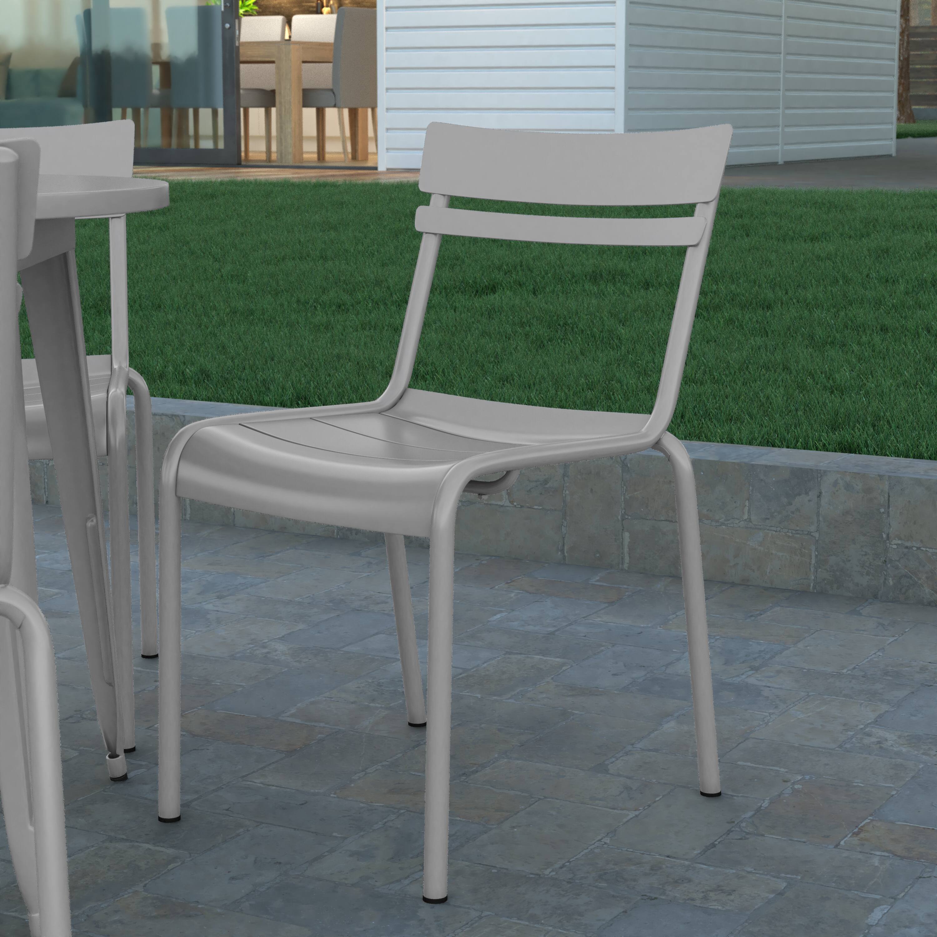 Alt View 1. Emma + Oliver - Rennes Armless Powder Coated Steel Stacking Dining Chair with 2 Slat Back for Indoor-Outdoor Use - Silver.