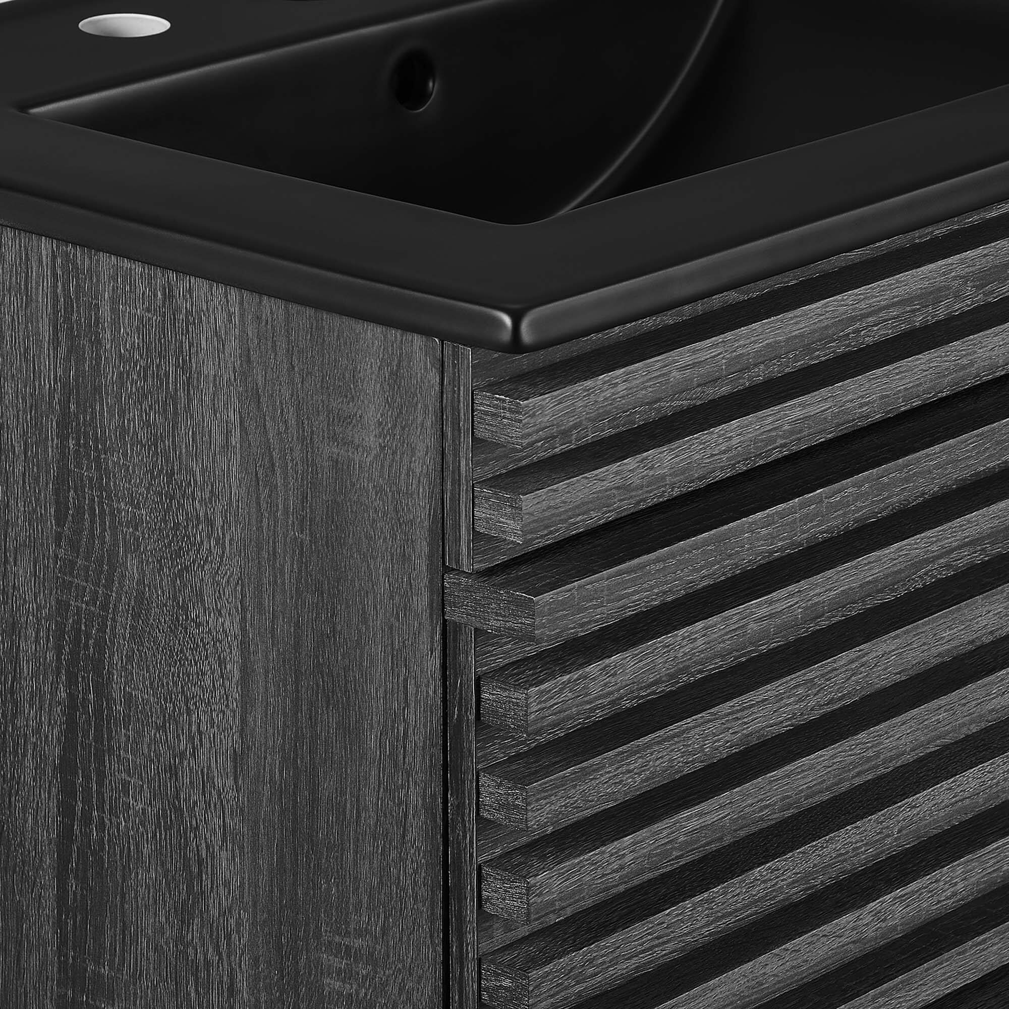 Alt View 5. Modway - Render Wall-Mount Bathroom Vanity with Black Basin Included - Charcoal Black.