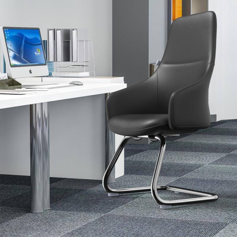 Angle. LeisureMod - Celeste Office Chair Upholstered in Leather with Iron Frame Ergonomic Desk Chair for Home Office and Task Seating - Black.