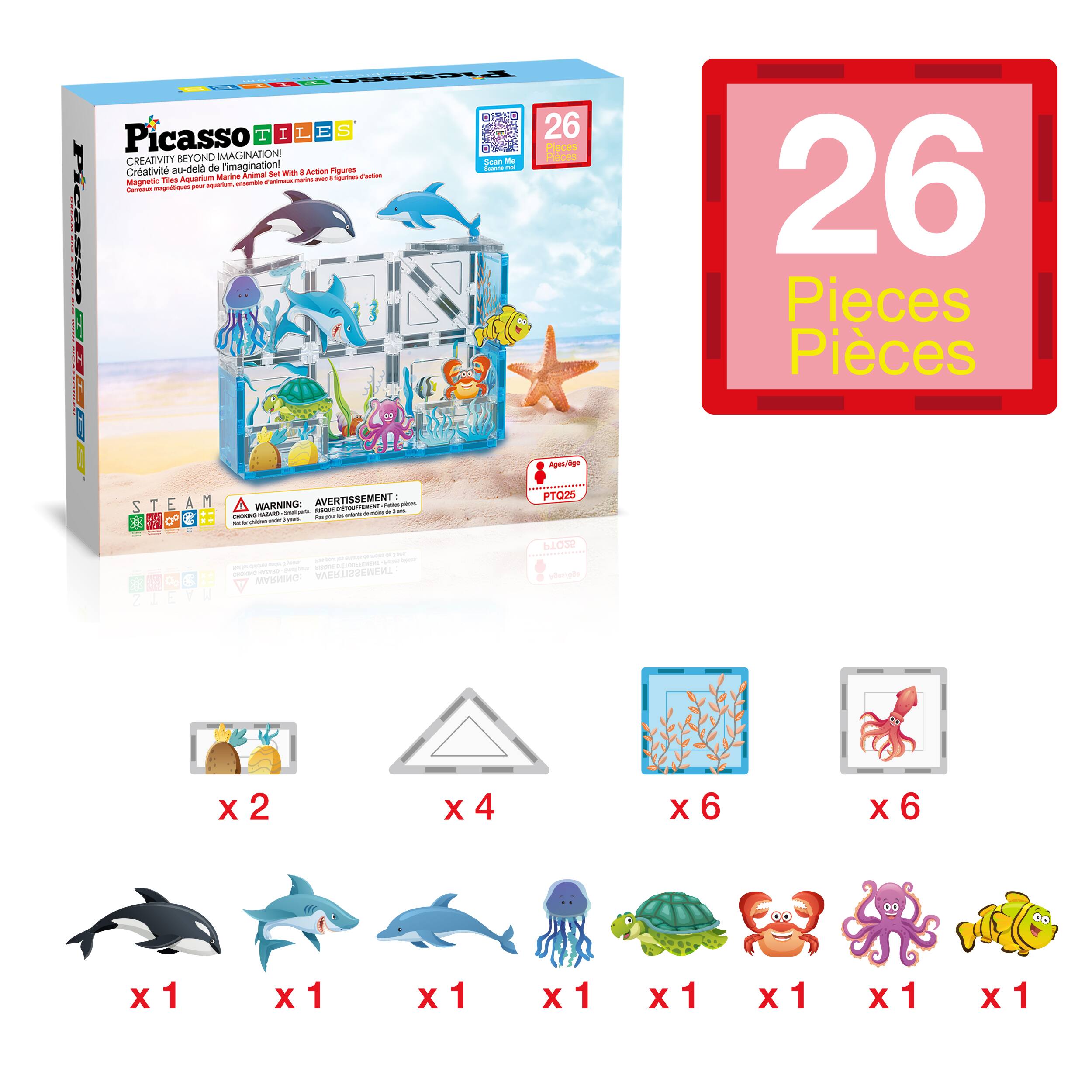 PicassoTiles PICASSO TILES Magnetic Tiles for Kids, 26PCS Marine Theme ...