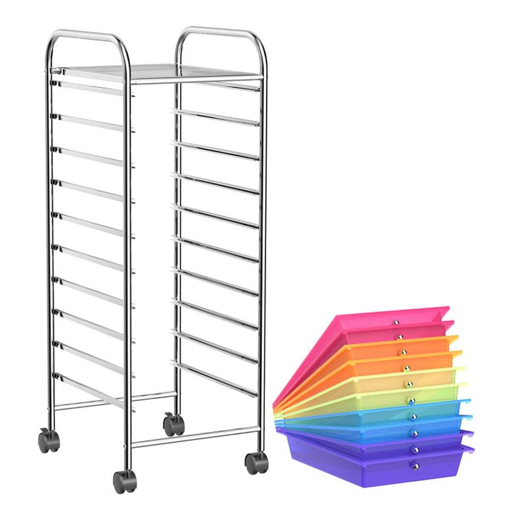 Back. Pefilos - 10 Drawer Rolling Storage Cart Organizer with 4 Universal Casters-Color, Craft Organizers and Storage, Multipurpose - Orange.