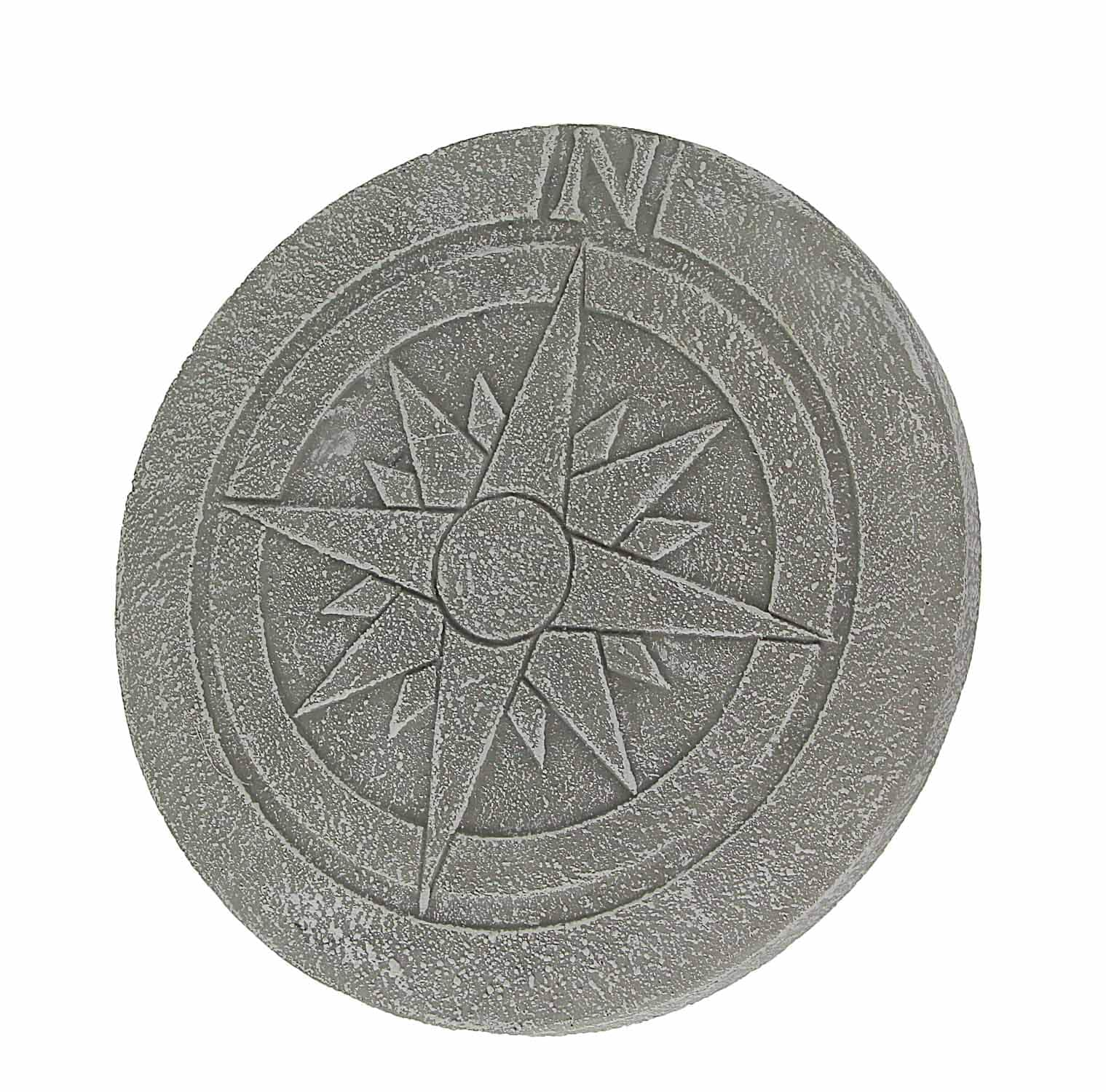 Zeckos - Nautical Compass Rose Design Natural Finish Round Cement Stepping Stone / Wall Hanging 10.25 Inch - Gray