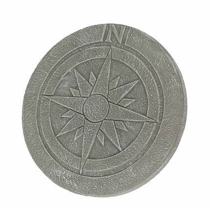 Front. Zeckos - Nautical Compass Rose Design Natural Gray Finish Round Cement Stepping Stone / Wall Hanging 10.25 Inch - Grey.