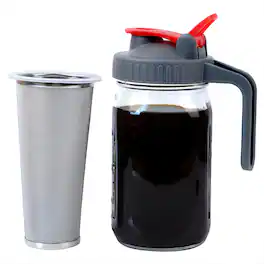 Kitcheniva - Portable Cold Coffee Brewing Set - Includes Wide-Mouth Glass Bottle and Stainless Steel Mesh Filter