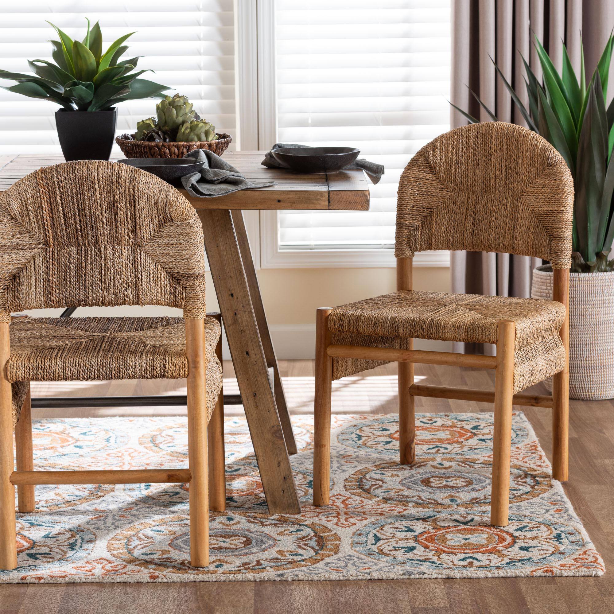 Alt View 4. bali & pari - Cavo Handwoven Seagrass Dining Chair - Natural Fiber Wicker Side Chair with Mahogany Wood Frame - Honey/Natural Brown.