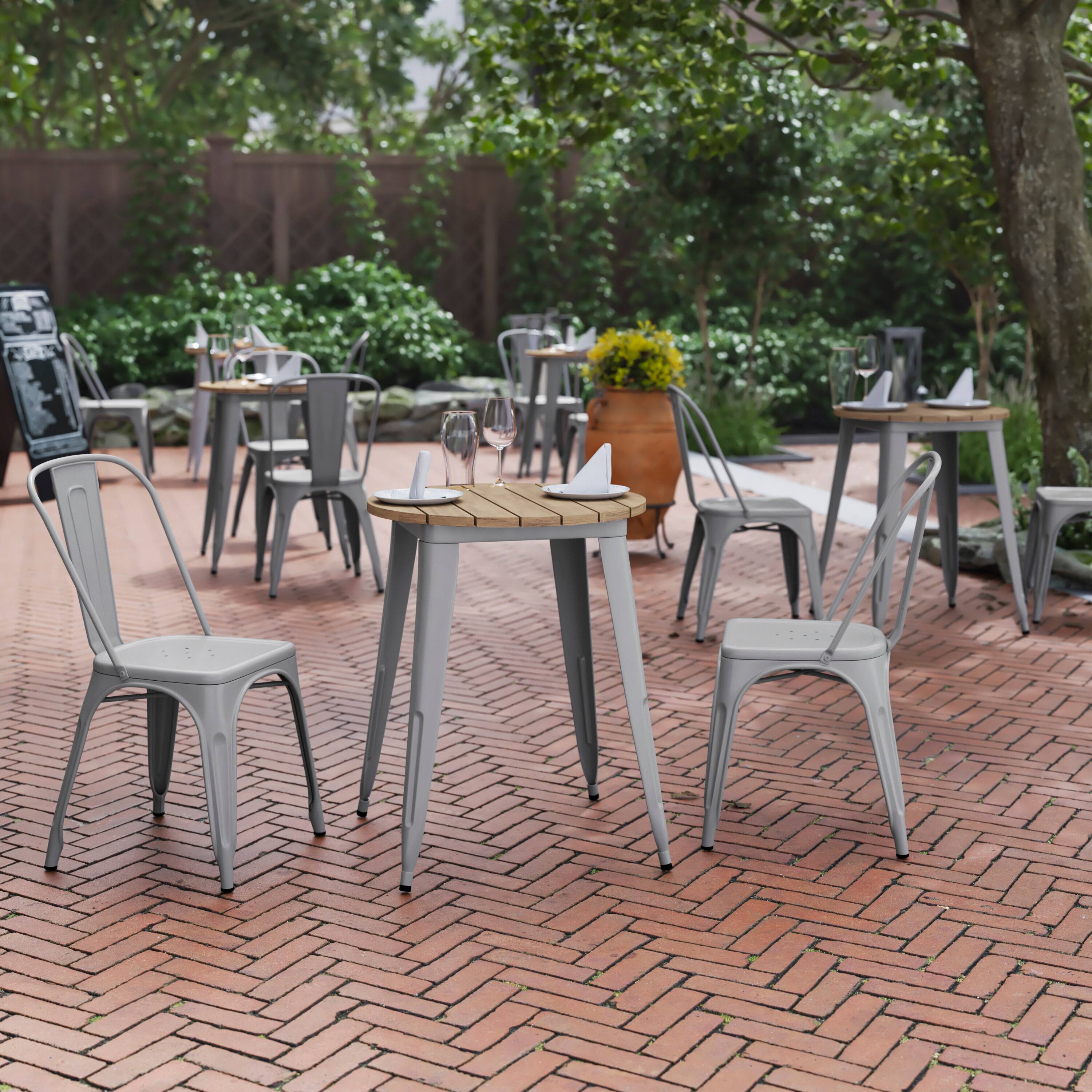 Alt View 1. Flash Furniture - Declan Commercial Grade Indoor/Outdoor Dining Table, 23.75" Round All Weather Brown Poly Resin Top with Silver Steel Bas - Gray.