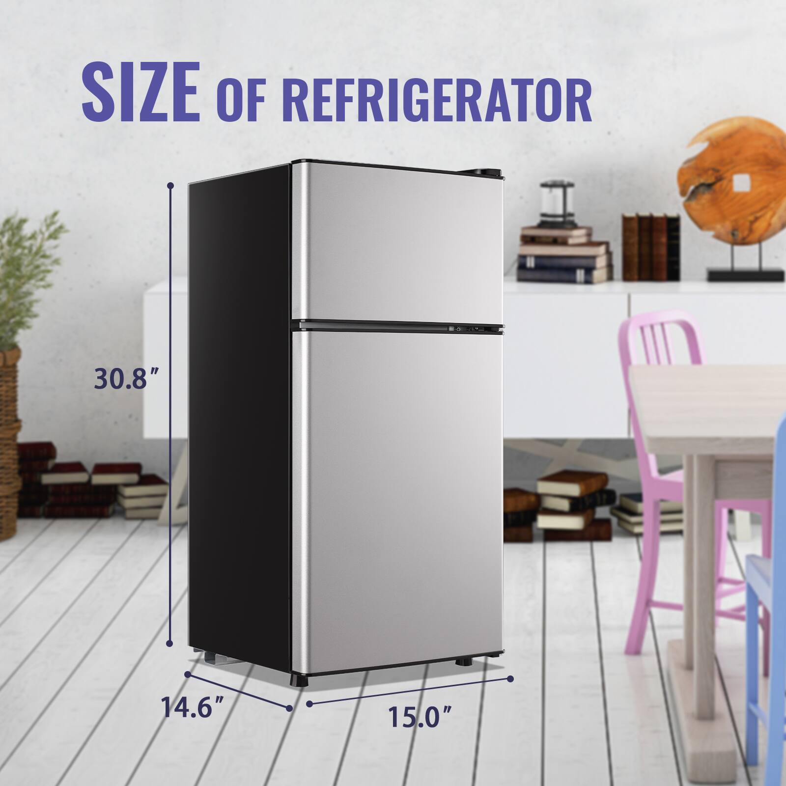 SIZE OF REFRIGERATOR  
30.8" x 14.6" x 15.0"