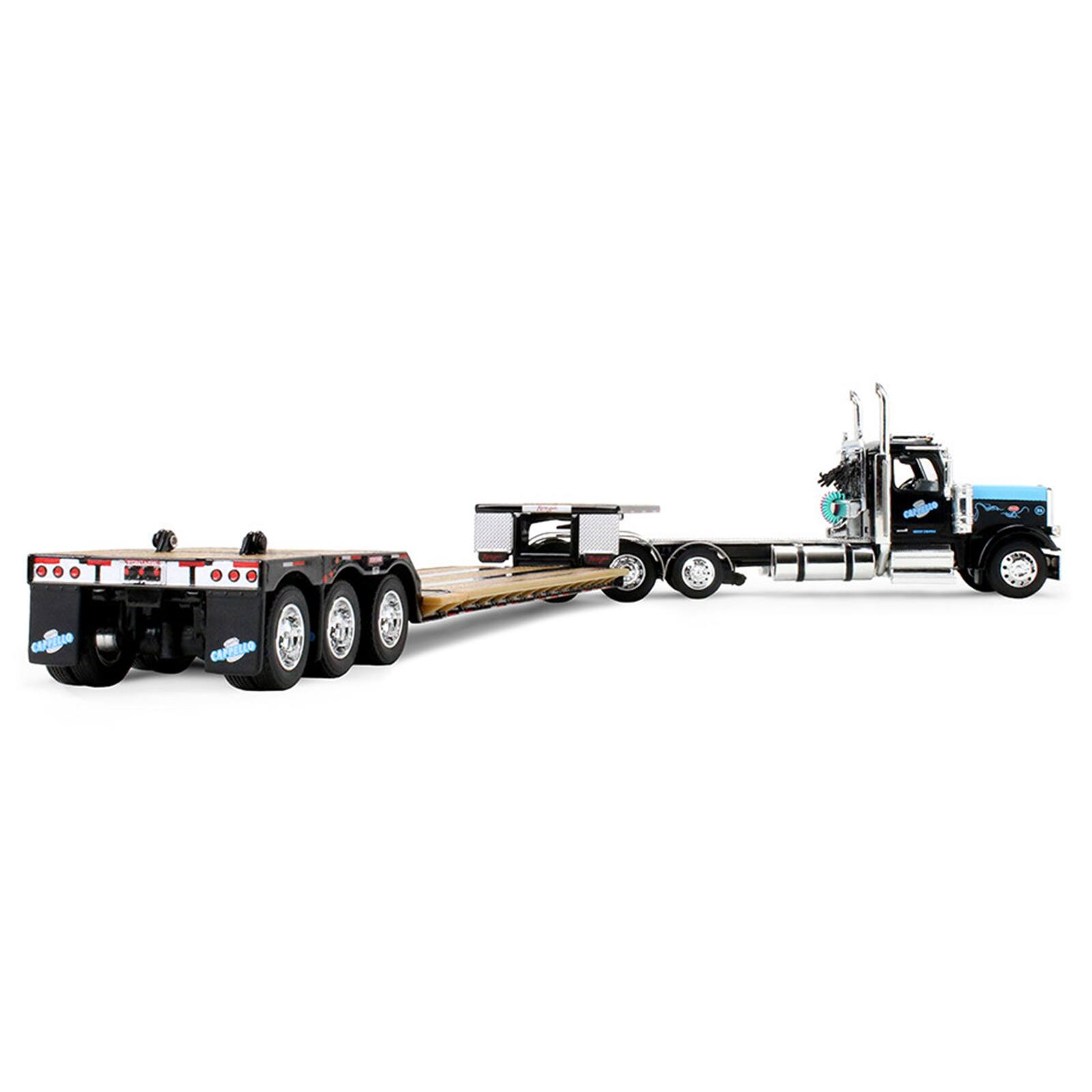 Alt View 3. First Gear - Peterbilt 589 Day Cab and Fontaine Renegade LXT40 Trailer w/Fliptail Black w/Light Blue Hood 1/64 Model DCP/First Gear.