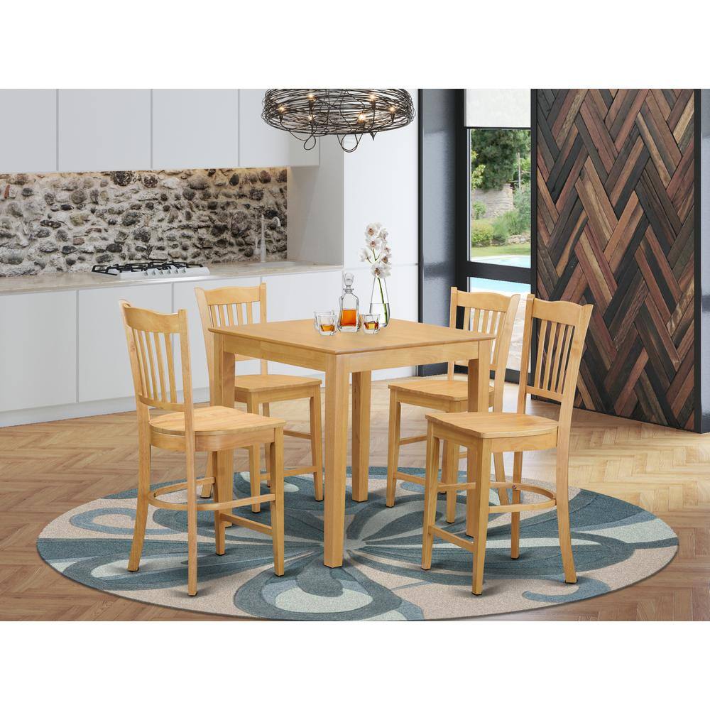 Back. East West Furniture - 5 Pc pub Table set - high top Table and 4 counter height stool. - Oak.