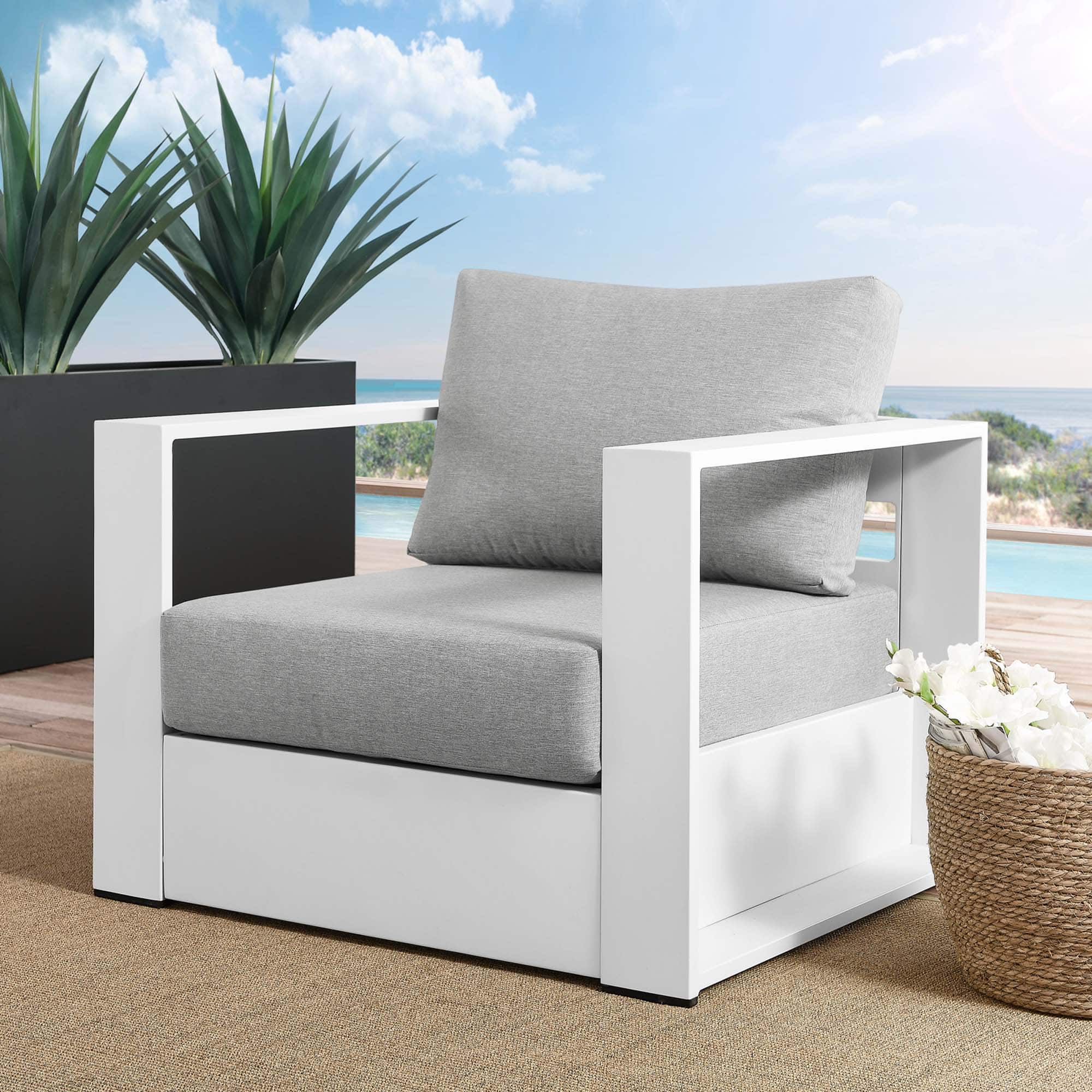 Tahoe Outdoor Patio Powder-Coated Aluminum Armchair by Modway - White Gray