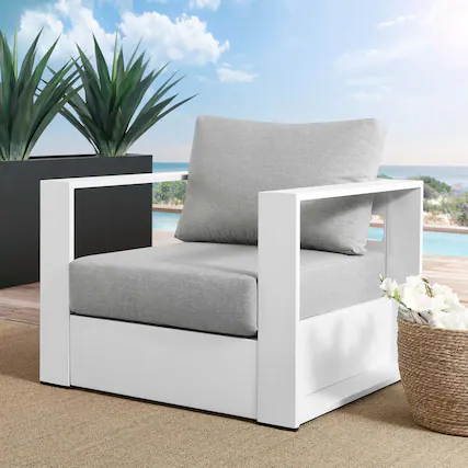 Front. Modway - Tahoe Outdoor Patio Powder-Coated Aluminum Armchair by Modway - White Gray.