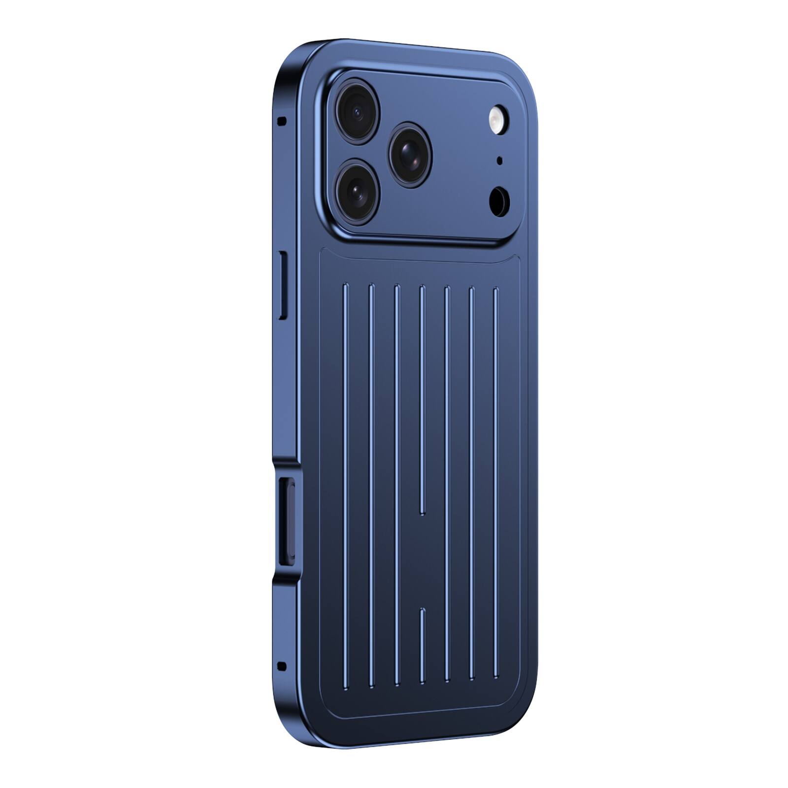 Angle. Dteck - Full Body Case for Apple iPhone 17 Pro Max with Built-in Glass Screen Protector, Aluminum Alloy Bumper Rugged Cover - Blue.