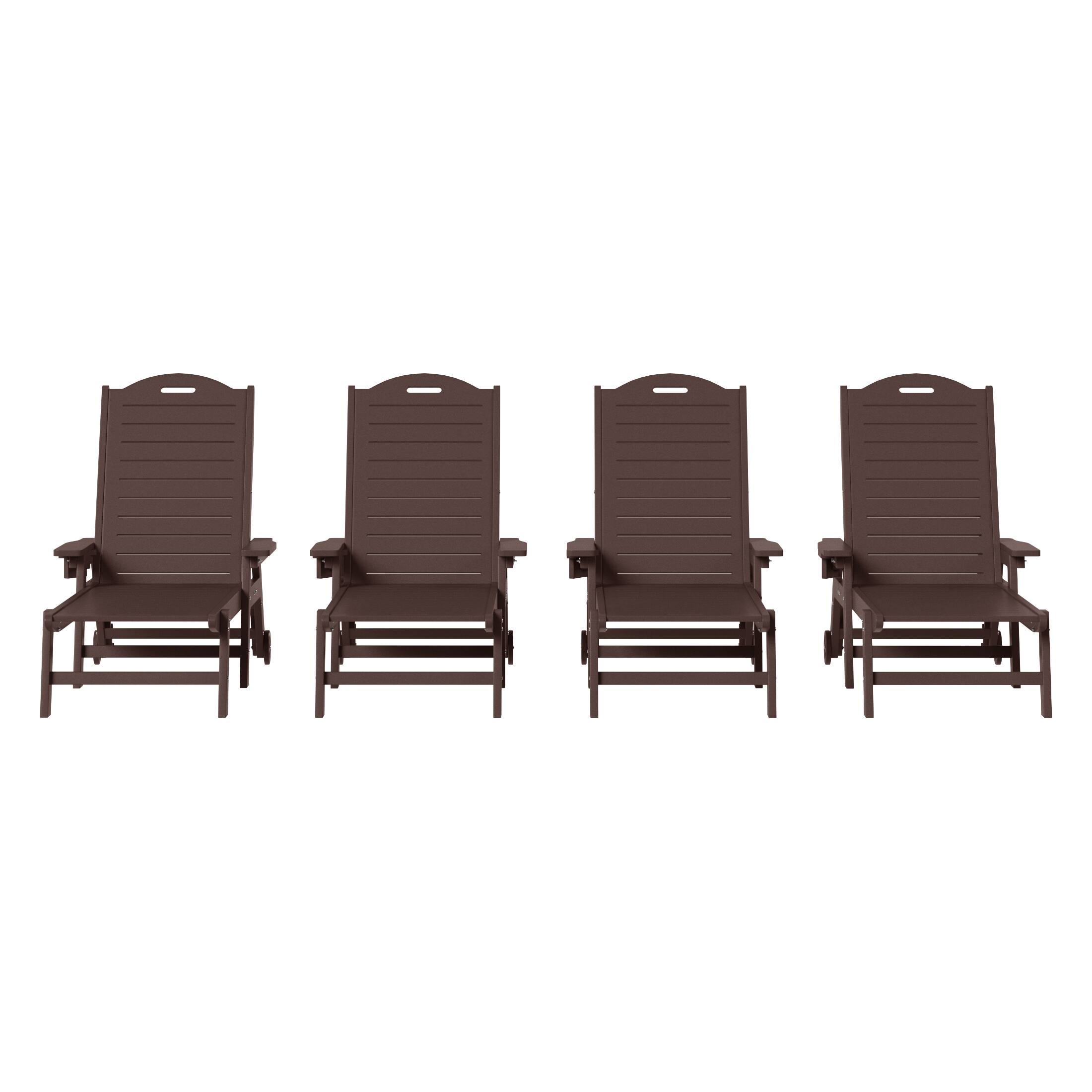 Front. WestinTrends - WestinTrends Aruba Outdoor HDPE Patio Chaise Lounges With Wheels & Cup Holder (Set of 4) - Dark Brown.