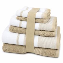 Plazatex - Two Tone Zero Twist 100% Cotton Soft & Absorbent 6 Piece Bathroom Towel Set - Taupe
