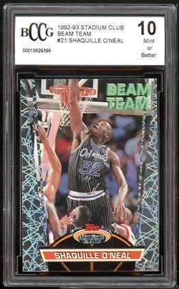 1992-93 Topps Stadium Club Beam Team #21 Shaquille O'neal Rookie BGS BCCG 10 Mint+